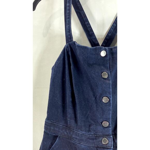 TOPSHOP MOTO Women's Blue Denim Button-Up Square-Neck Crossback Mini Dress SZ 10 - Picture 4 of 12